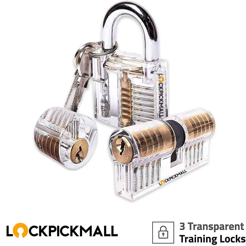 LOCK COWBOY 20-Piece Lockpicking Set Professional with Transparent Padlock  in Credit Card Format & Instructions for Beginners and Professionals