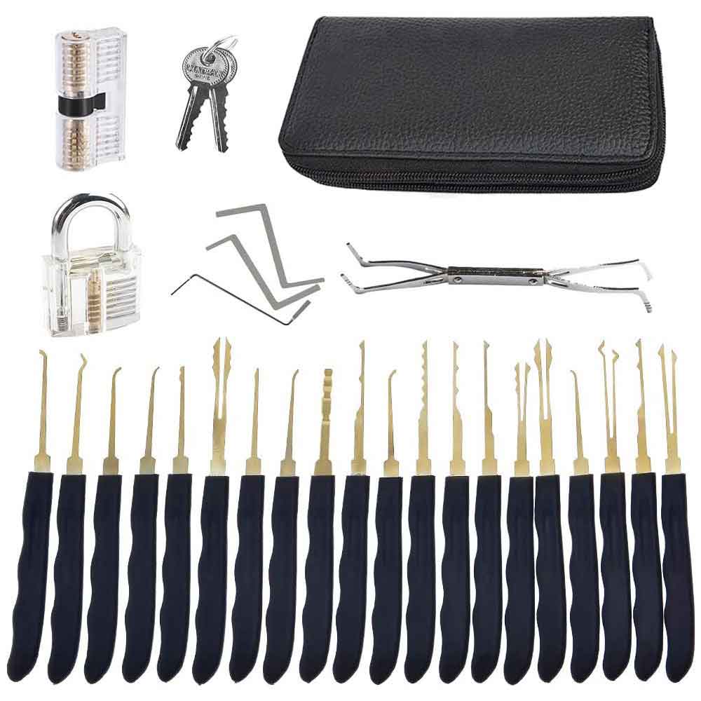 LOCK COWBOY 20-Piece Lockpicking Set Professional with Transparent Padlock  in Credit Card Format & Instructions for Beginners and Professionals 