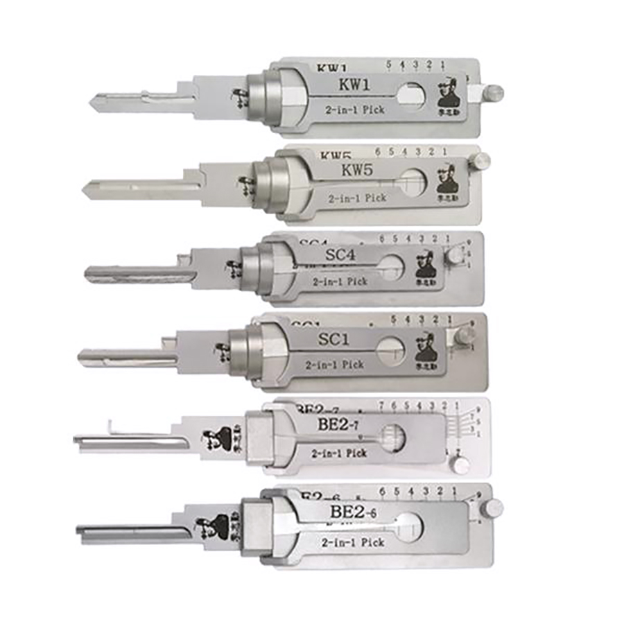 6 Pieces Lishi Residential Pick And Decoder Tools Set, KW1, KW5, SC1, SC4, BE2-6, BE2-7